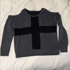 Gray Cold Shoulder Sweater with Black Lace Cross- Topshop size 4